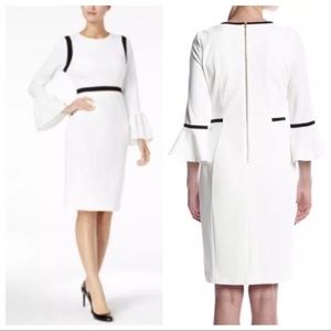 Calvin Klein White Sheath Dress Bell Sleeve